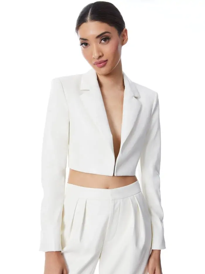 ABBOTT CROPPED RUCHED SLEEVE VEGAN LEATHER BLAZER